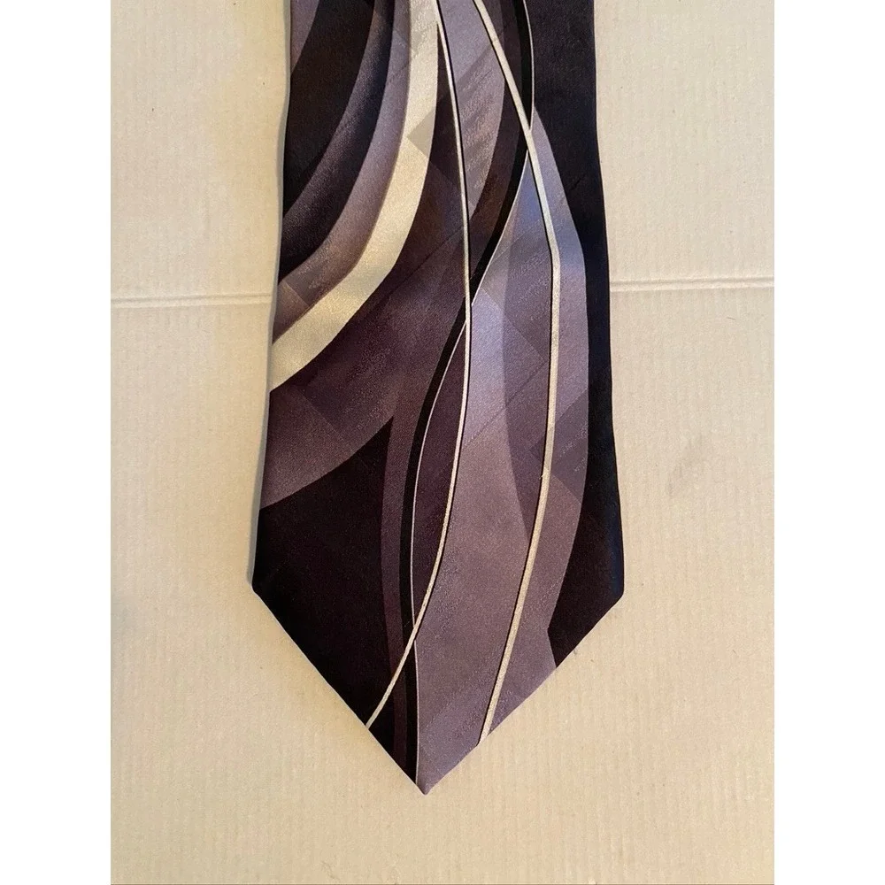 Puritan Mens Silk Tie Purple Grey Black Abstract Swirl Stain Resistant Handmade